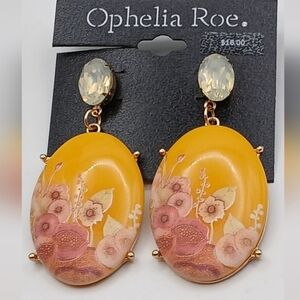 OVAL Large Yellow Cabochon VINTAGE Vibes Decoupage Boho Earrings Ophelia Roe NEW